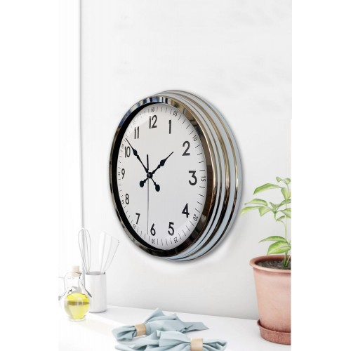 Modern Klasik 40 cm Krom Metal Duvar Saati