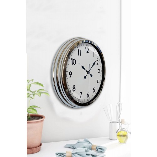 Modern Klasik 40 cm Krom Metal Duvar Saati