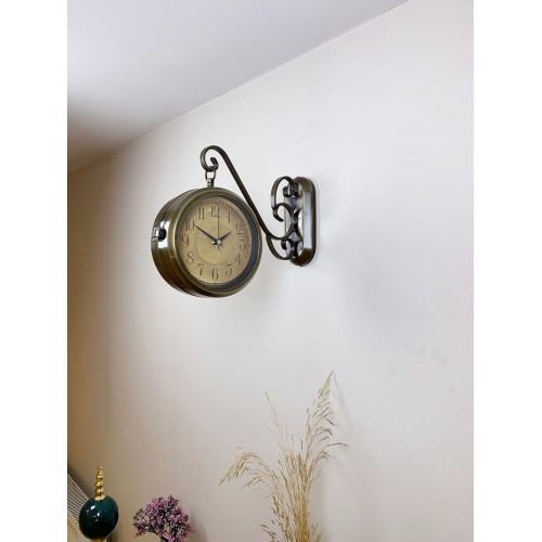 Eskitme Metal Retro İstasyon Saati 36 x 25 cm – Çift Taraflı Şık Dekoratif Saat