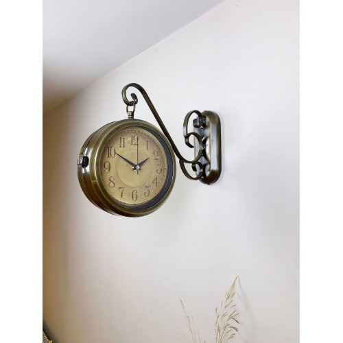 Eskitme Metal Retro İstasyon Saati 36 x 25 cm – Çift Taraflı Şık Dekoratif Saat