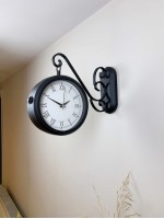 Siyah Metal Retro Çift Taraflı İstasyon Saati 36 x 25 cm