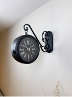 Siyah Metal Roma Rakamlı Çift Taraflı İstasyon Saati 36 x 25 cm