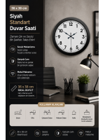 36 cm Siyah Metal Standart Duvar Saati