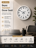 36 cm Beyaz Metal Standart Duvar Saati