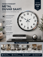 Krom Elegance 40 cm Metal Standart Duvar Saati