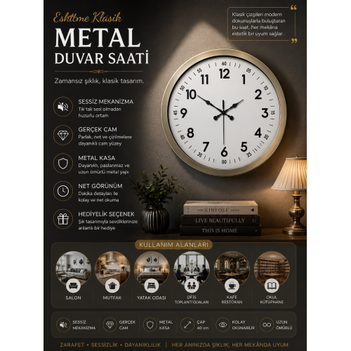 40 cm Eskitme Metal Standart Duvar Saati