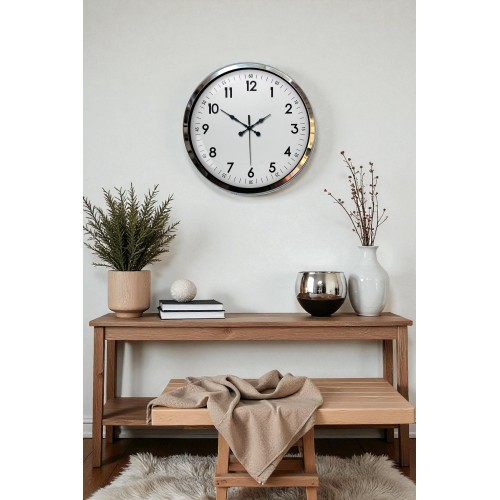 Modern Klasik 40 cm Krom Metal Duvar Saati