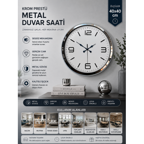 Prestij Krom Metal 40 cm Duvar Saati