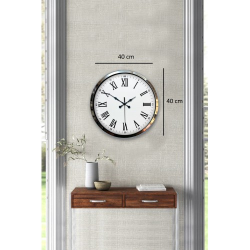 Krom Roma Rakamlı 40 cm Metal Modern Duvar Saati