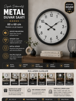 60 cm Siyah Dekoratif Metal Duvar Saati