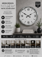 60 cm Krom Metal Dizayn Duvar Saati