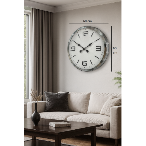 60 cm Krom Metal Dizayn Duvar Saati