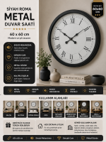 60 cm Siyah Metal Roma Rakamlı Duvar Saati