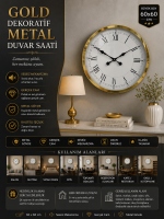 60 cm Gold Metal Dekoratif Roma Rakamlı Duvar Saati – Dekoratif Metal Roma Rakamlı