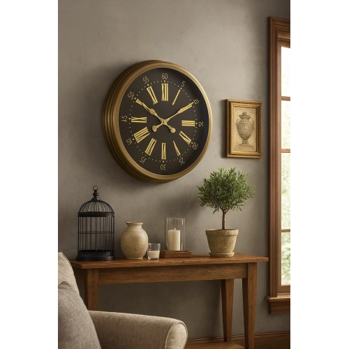 60 cm Eskitme Metal Roma Rakamlı Duvar Saati