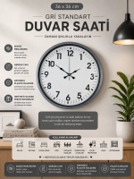 36 cm Gri Standart Dekoratif Duvar Saati