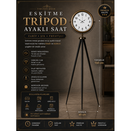 Eskitme Tripod Ayaklı Dekoratif Saat