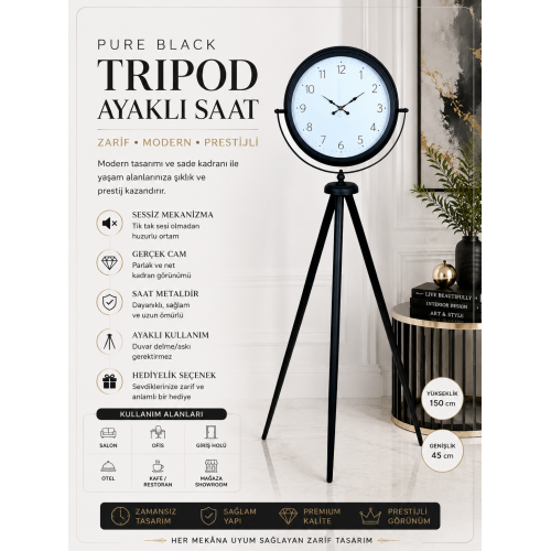 Pure Black Tripod Ayaklı Saat