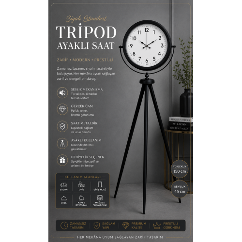 Siyah Standart Tripod Ayaklı Saat
