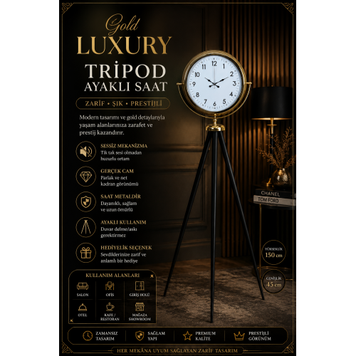Luxury Gold Tripod Ayaklı Saat