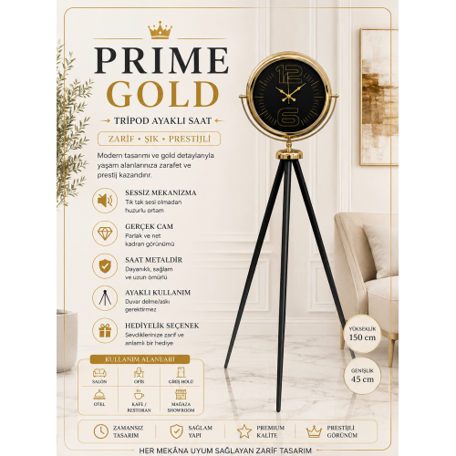 Prime Gold Şık Tripod Ayaklı Saat