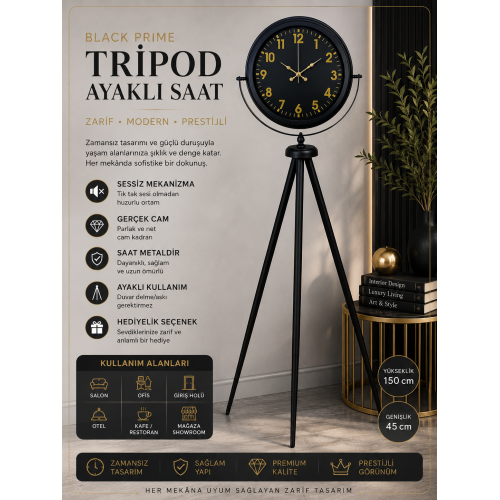 Black Prime Gold Rakamlı Tripod Ayaklı Saat