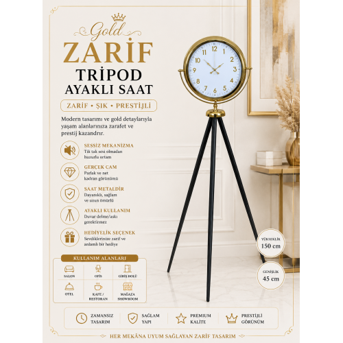 Heritage Gold Zarif Tripod Ayaklı Saat