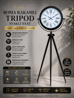 Siyah Roma Rakamlı Lüks Tasarım Tripod Ayaklı Saat