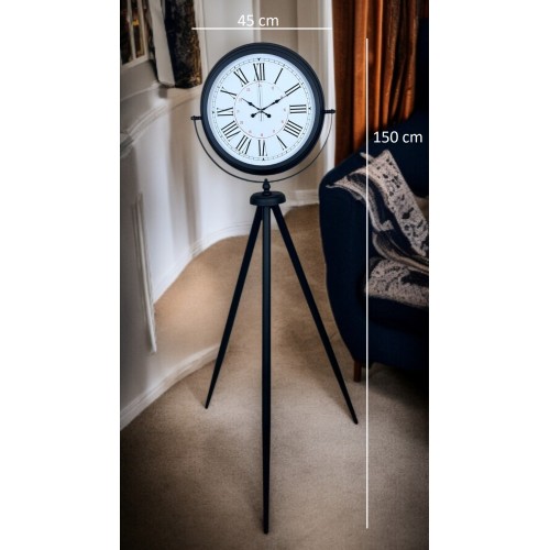Siyah Roma Rakamlı Lüks Tasarım Tripod Ayaklı Saat
