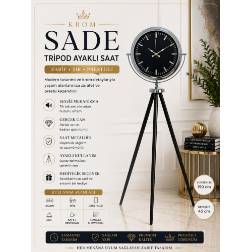 Krom Prime Modern Tripod Ayaklı Saat