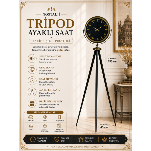 Nostalji Şık Tasarım Tripod Ayaklı Saat