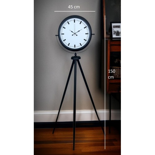 Siyah & Beyaz Saf Sade Tasarım Tripod Ayaklı Saat