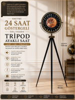 Eskitme 24 Saat Göstergeli Özel Tasarım Tripod Ayaklı Saat – 24 Saat Göstergeli Bakır Kadran