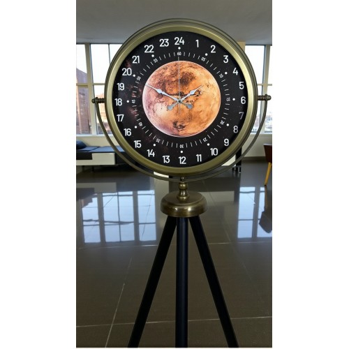 Eskitme 24 Saat Göstergeli Özel Tasarım Tripod Ayaklı Saat – 24 Saat Göstergeli Bakır Kadran