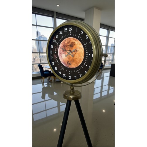 Eskitme 24 Saat Göstergeli Özel Tasarım Tripod Ayaklı Saat – 24 Saat Göstergeli Bakır Kadran