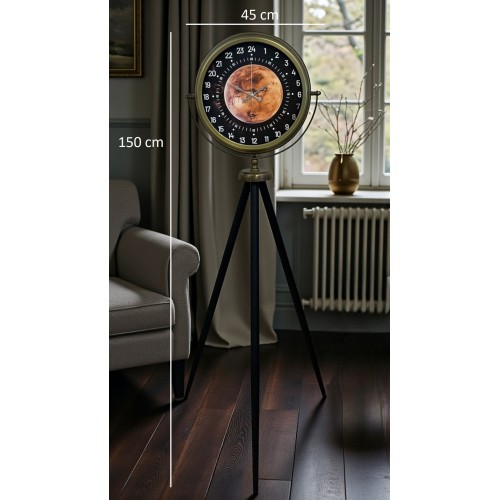 Eskitme 24 Saat Göstergeli Özel Tasarım Tripod Ayaklı Saat – 24 Saat Göstergeli Bakır Kadran