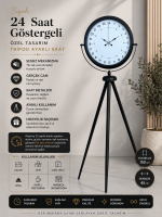 Siyah 24 Saat Göstergeli Özel Tasarım Tripod Ayaklı Saat