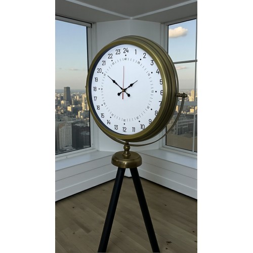 Eskitme 24 Saat Göstergeli Özel Tasarım Tripod Ayaklı Saat – 24 Saat Göstergeli Beyaz Kadran