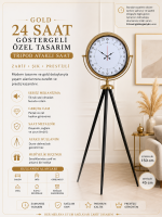 Gold 24 Saat Göstergeli Özel Tasarım Tripod Ayaklı Saat
