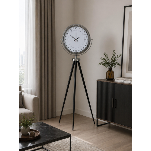 Krom 24 Saat Göstergeli Özel Tasarım Tripod Ayaklı Saat