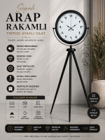 Siyah Arap Rakamlı Sıradışı Tasarım Tripod Ayaklı Saat