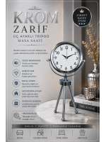 Krom Zarif & Şık Üç Ayaklı Metal Masa Saati