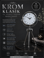 Krom Modern Classic Üç Ayaklı Metal Masa Saati
