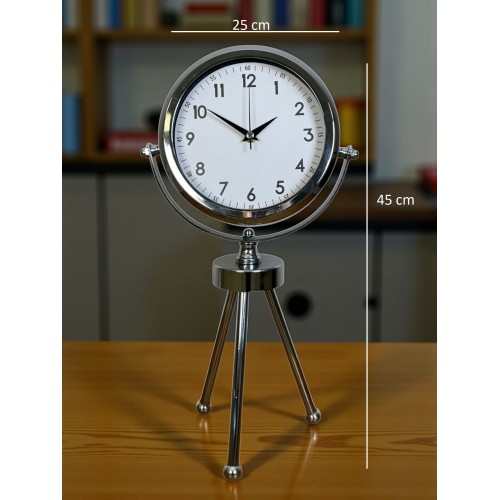 Krom Modern Classic Üç Ayaklı Metal Masa Saati