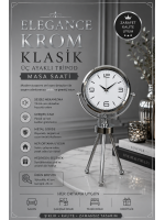 Elegance Krom Tripod Üç Ayaklı Metal Masa Saati