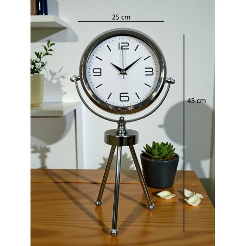Elegance Krom Tripod Üç Ayaklı Metal Masa Saati