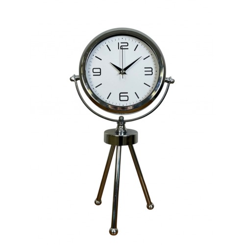 Elegance Krom Tripod Üç Ayaklı Metal Masa Saati