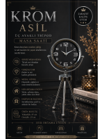 Krom Asil Üç Ayaklı Metal Masa Saati