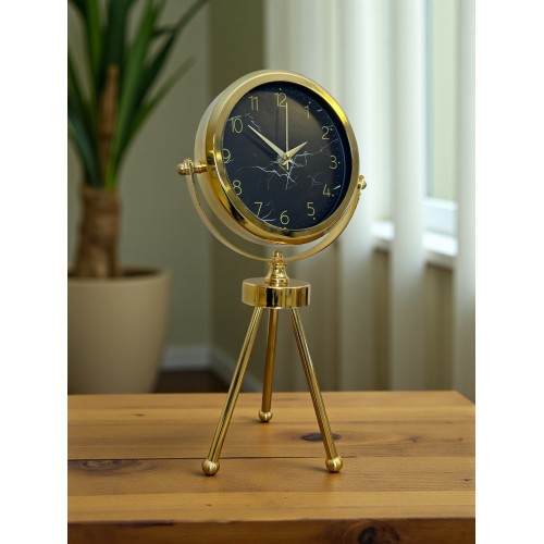 Gold & Black Uyumlu Şık Üç Ayaklı Metal Masa Saati
