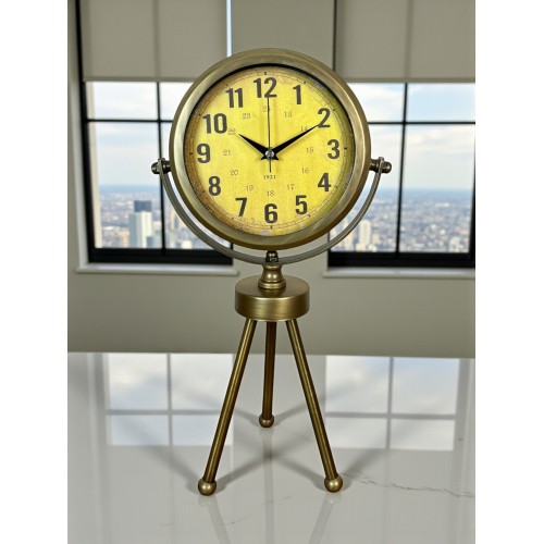 Retro Antique Üç Ayaklı Metal Eskitme Masa Saati